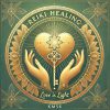 Reiki Healing logo with hands holding a heart key, surrounded by flowers. Text: Love is Light, KM56."